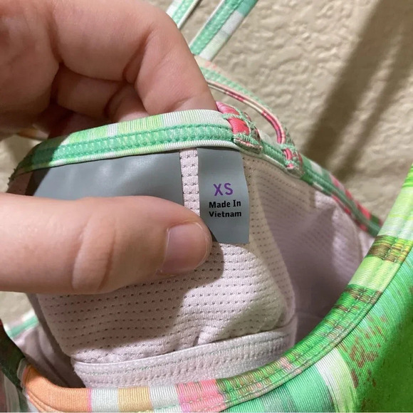 ATHLETA Wailea Sports Bra Full Focus Green Print Strappy Swim Top Size XS - Picture 7 of 10